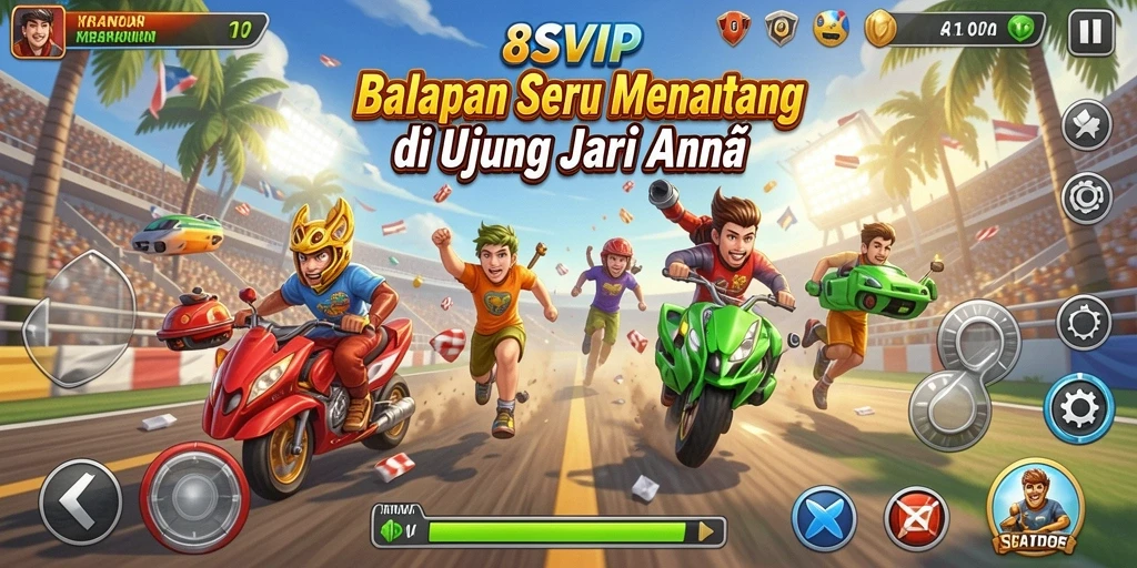 Screenshot utama 8SVIP menampilkan aksi balapan yang mendebarkan.