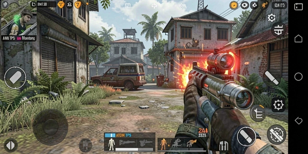 Tampilan seru gameplay dalam ATOM138 yang mendebarkan.
