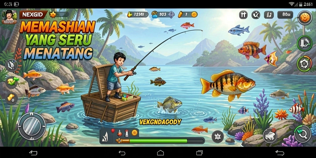 Tampilan gameplay NEXGID yang menarik dan menakjubkan saat memancing.