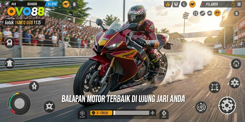 Tampilan gameplay balapan motor yang seru dan menegangkan.