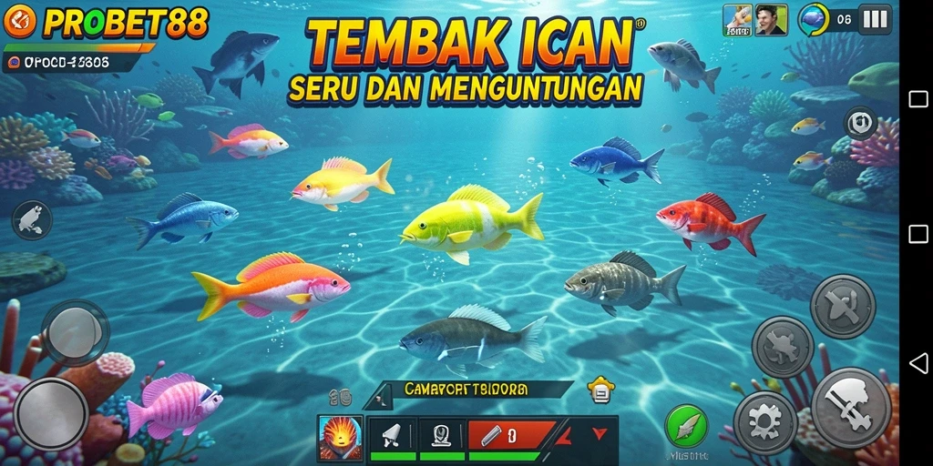 Screenshot PROBET88 memperlihatkan aksi seru menangkap ikan.
