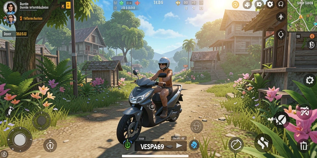 Screenshot gameplay VESPA69 yang menampilkan petualangan seru di dunia terbuka.